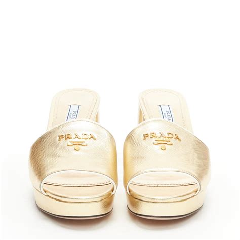 prada gold clogs|Prada leather logo mules 40.5.